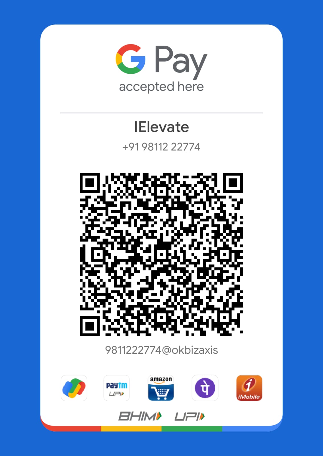 IElevate UPI QR Code — pay via GPay, PhonePe, Paytm, BHIM